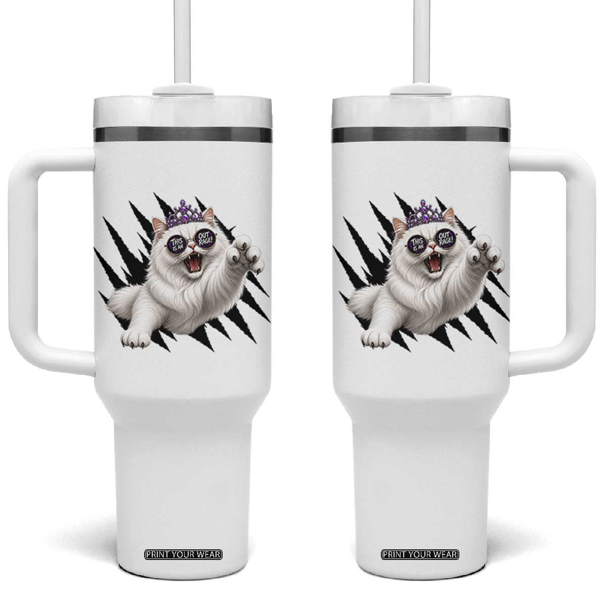 Funny Princess Cat With Featuring Scratch Effect Printed Tumbler With Handle This Is An Outrage TS12 One Size: 40 oz White Print Your Wear