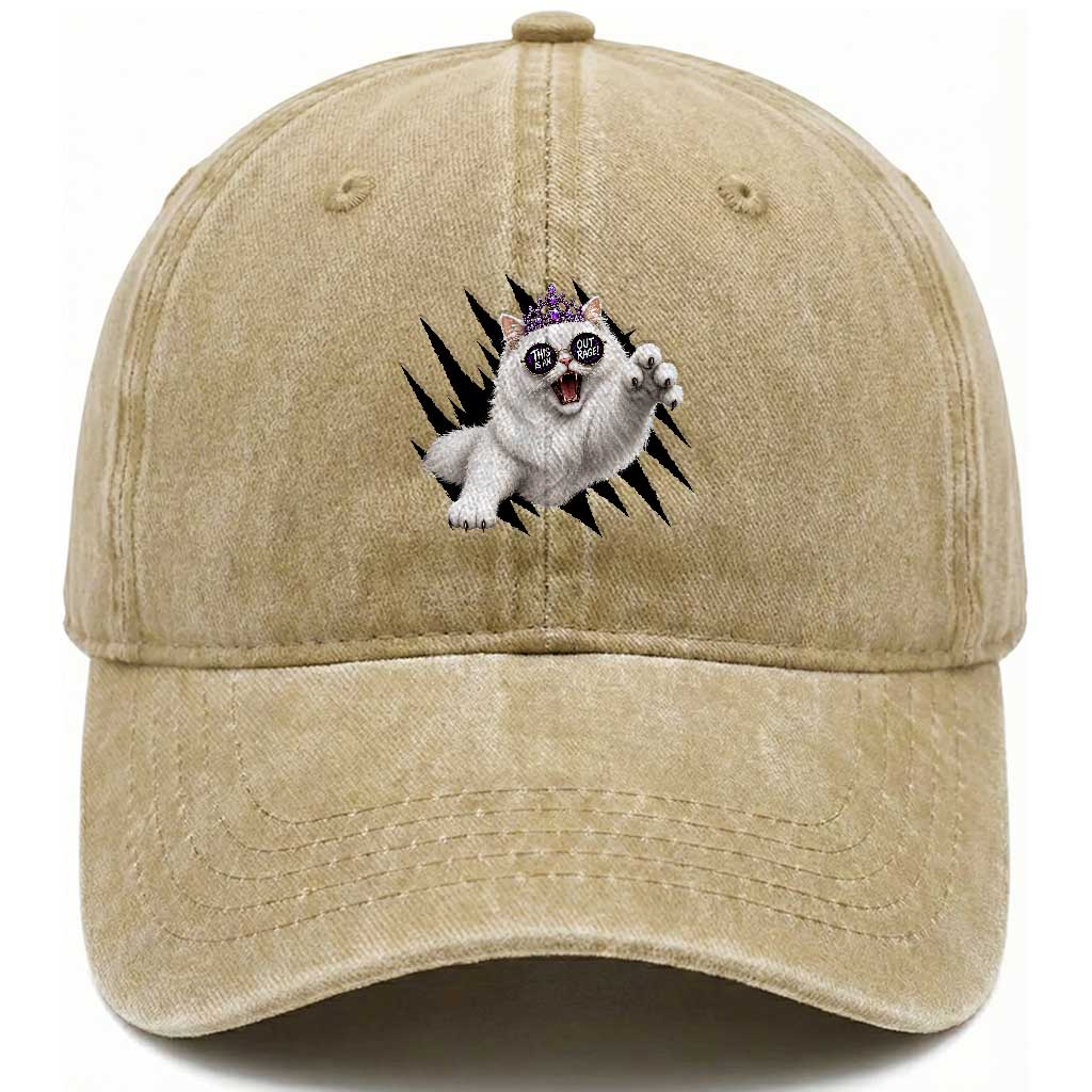 Funny Princess Cat With Featuring Scratch Effect Printed Washed Cotton Baseball Cap This Is An Outrage TS12 Print Your Wear