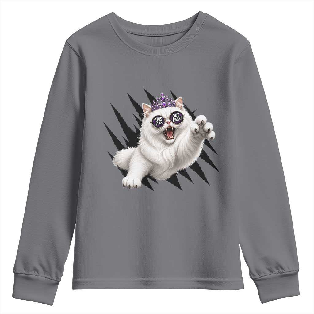 Funny Princess Cat With Featuring Scratch Effect Printed Youth Sweatshirt This Is An Outrage TS12 Charcoal Print Your Wear