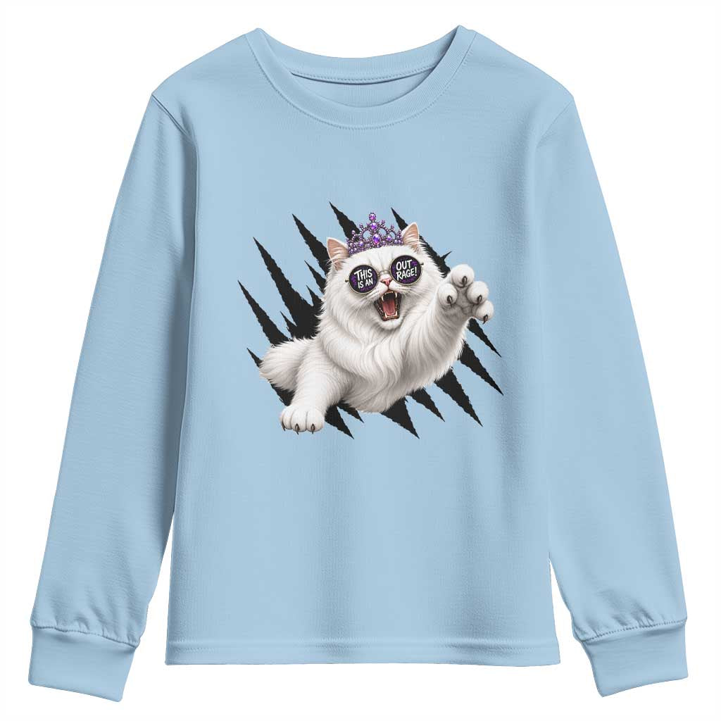 Funny Princess Cat With Featuring Scratch Effect Printed Youth Sweatshirt This Is An Outrage TS12 Light Blue Print Your Wear