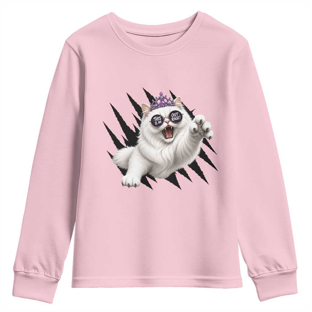 Funny Princess Cat With Featuring Scratch Effect Printed Youth Sweatshirt This Is An Outrage TS12 Light Pink Print Your Wear