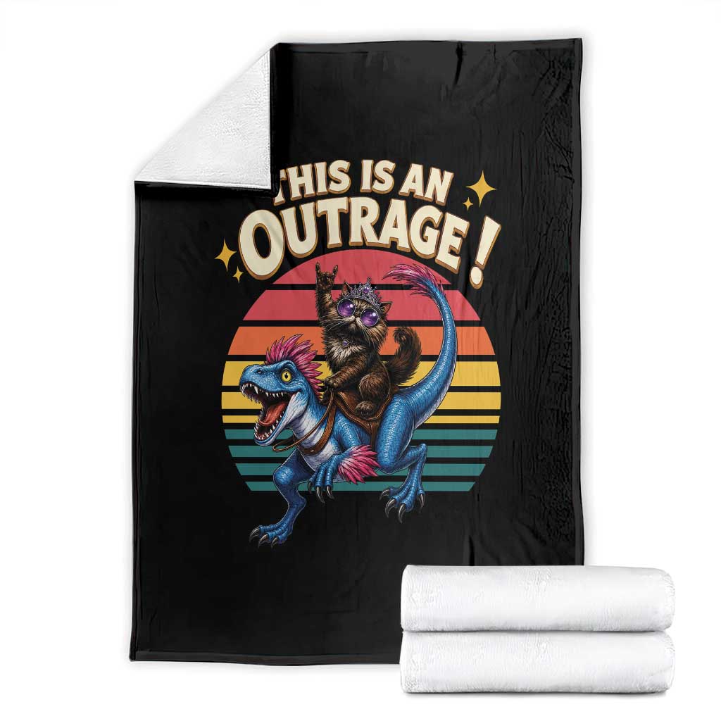 This Is An Outrage Cat Riding Dinosaur Throw Blanket Sci-Fi Book Lover Gift TS12 Black Print Your Wear