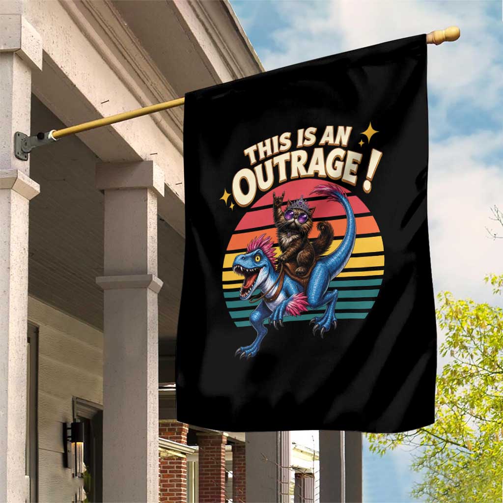 This Is An Outrage Cat Riding Dinosaur Garden Flag Sci-Fi Book Lover Gift TS12 Print Your Wear