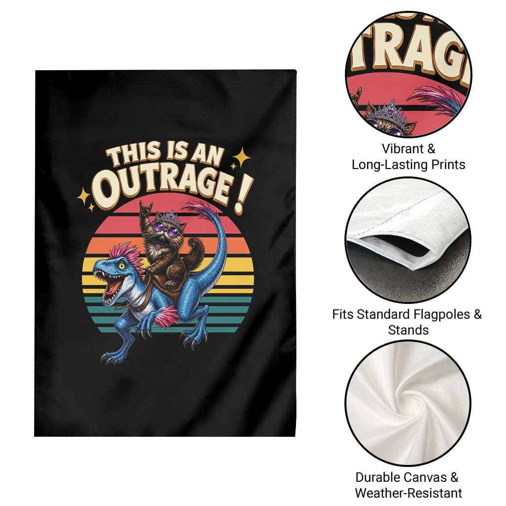 This Is An Outrage Cat Riding Dinosaur Garden Flag Sci-Fi Book Lover Gift TS12 Print Your Wear