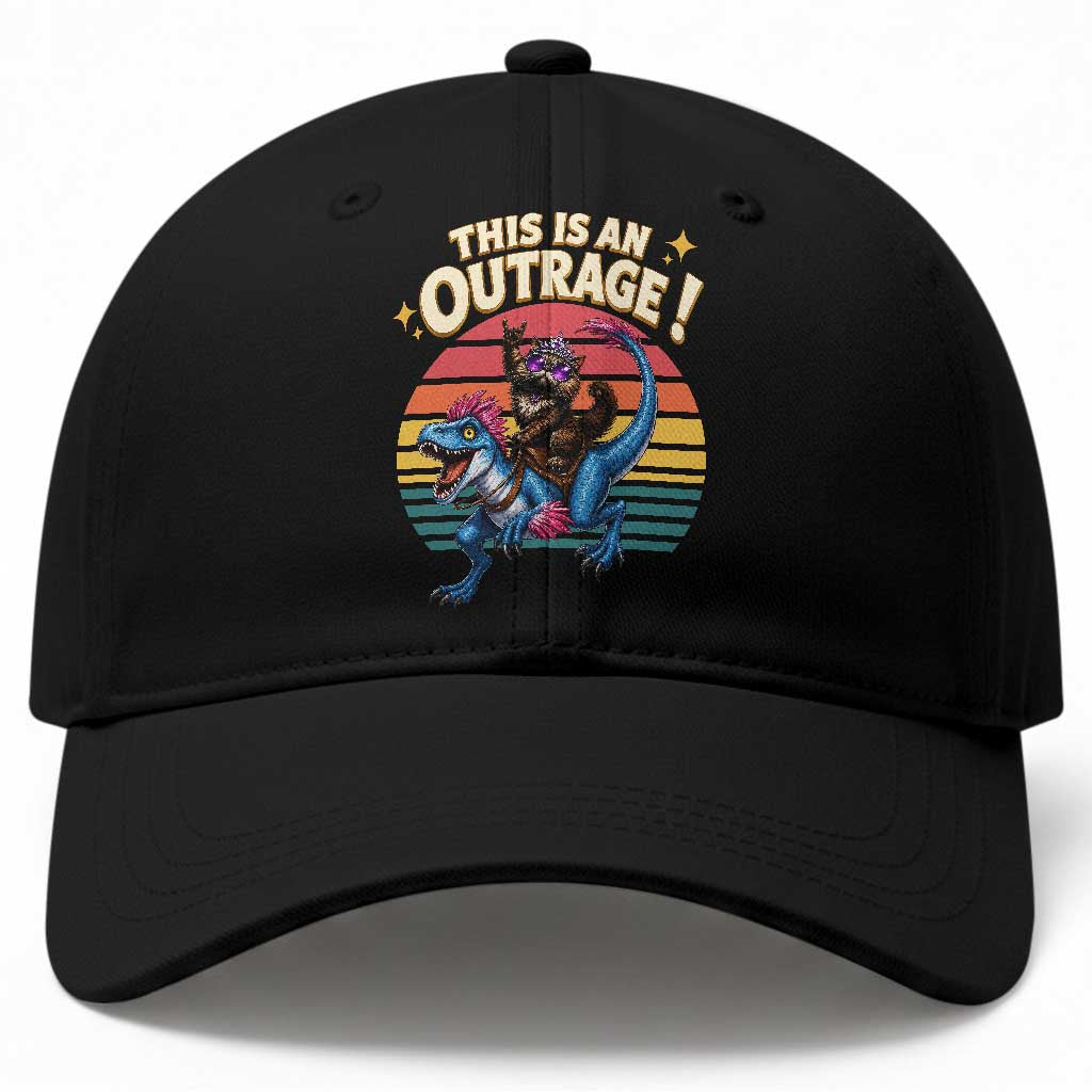 This Is An Outrage Cat Riding Dinosaur Baseball Cap Sci-Fi Book Lover Gift TS12 Print Your Wear