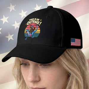 This Is An Outrage Cat Riding Dinosaur Baseball Cap Sci-Fi Book Lover Gift TS12 Print Your Wear
