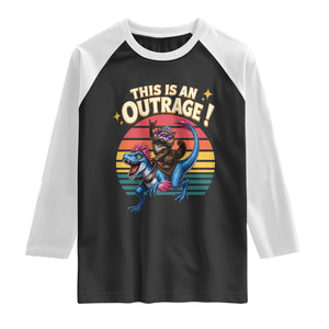 This Is An Outrage Cat Riding Dinosaur Raglan Shirt Sci-Fi Book Lover Gift TS12 Black White Print Your Wear