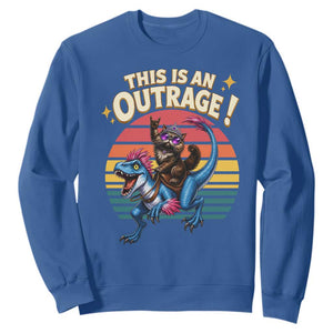 This Is An Outrage Cat Riding Dinosaur Sweatshirt Sci-Fi Book Lover Gift TS12 Royal Blue Print Your Wear