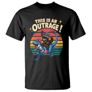 This Is An Outrage Cat Riding Dinosaur T Shirt Sci-Fi Book Lover Gift TS12 Black Print Your Wear