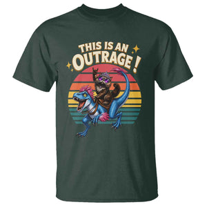 This Is An Outrage Cat Riding Dinosaur T Shirt Sci-Fi Book Lover Gift TS12 Dark Forest Green Print Your Wear