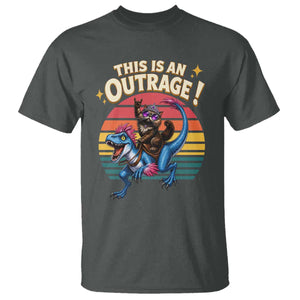 This Is An Outrage Cat Riding Dinosaur T Shirt Sci-Fi Book Lover Gift TS12 Dark Heather Print Your Wear