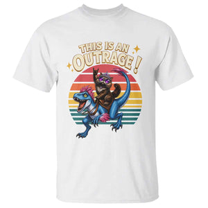 This Is An Outrage Cat Riding Dinosaur T Shirt Sci-Fi Book Lover Gift TS12 White Print Your Wear