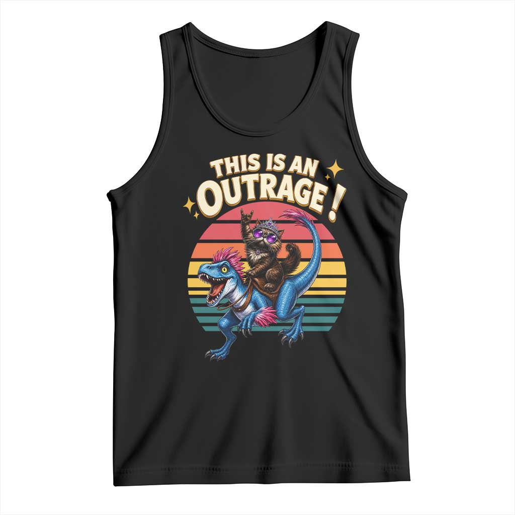 This Is An Outrage Cat Riding Dinosaur Tank Top Sci-Fi Book Lover Gift TS12 Black Print Your Wear