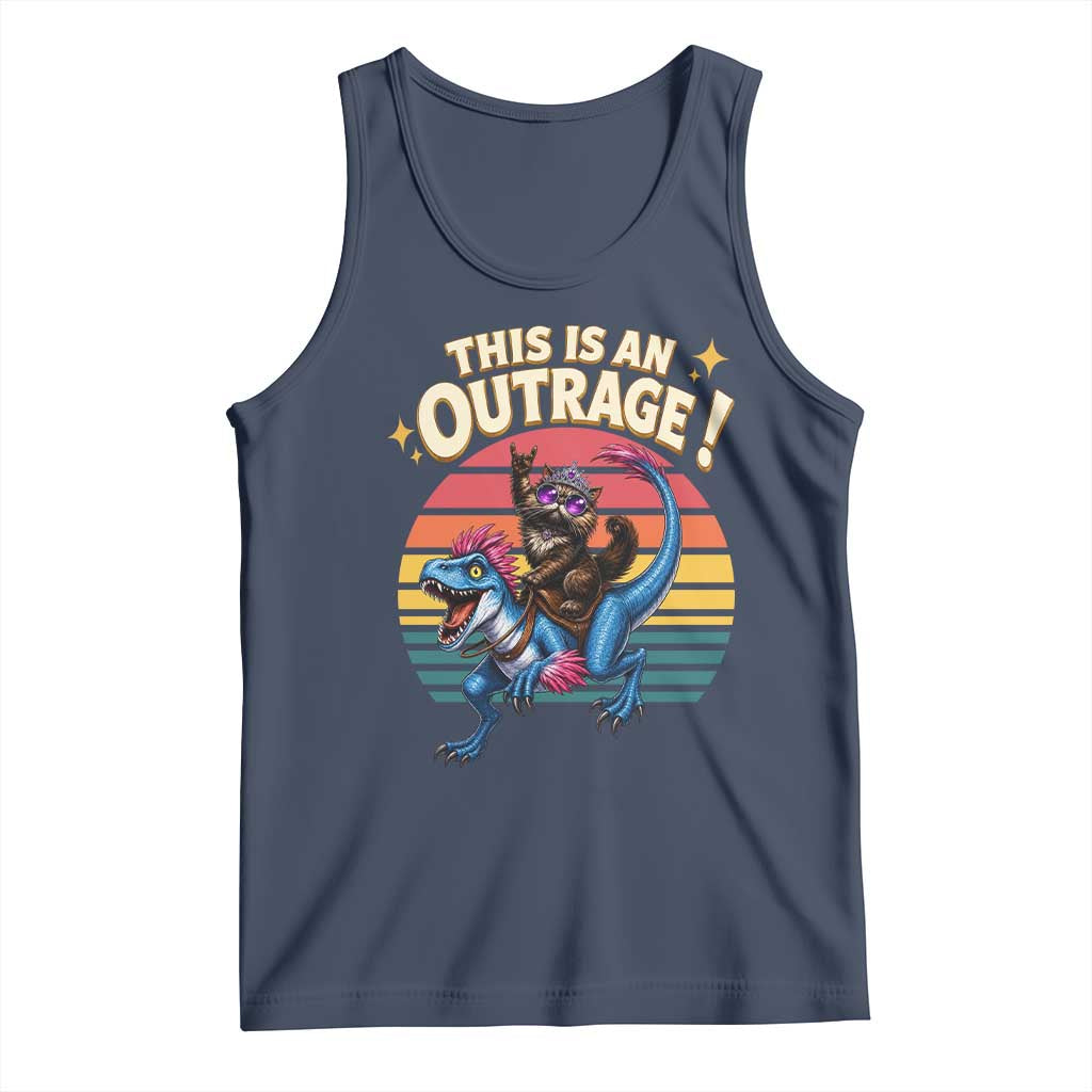 This Is An Outrage Cat Riding Dinosaur Tank Top Sci-Fi Book Lover Gift TS12 Navy Print Your Wear