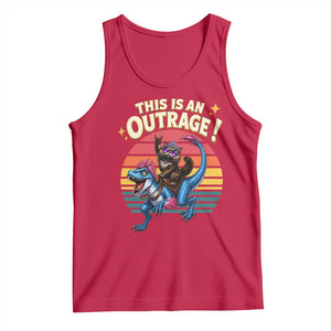 This Is An Outrage Cat Riding Dinosaur Tank Top Sci-Fi Book Lover Gift TS12 Red Print Your Wear