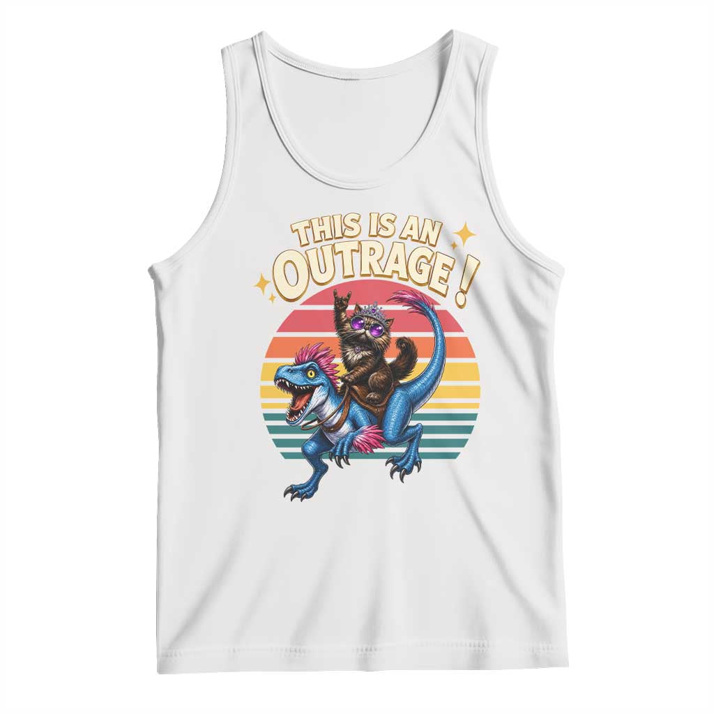This Is An Outrage Cat Riding Dinosaur Tank Top Sci-Fi Book Lover Gift TS12 White Print Your Wear