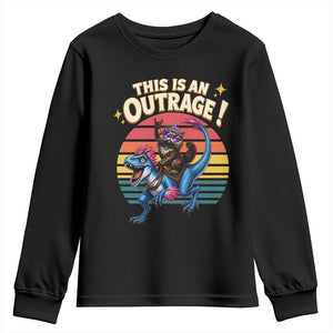 This Is An Outrage Cat Riding Dinosaur Youth Sweatshirt Sci-Fi Book Lover Gift TS12 Black Print Your Wear