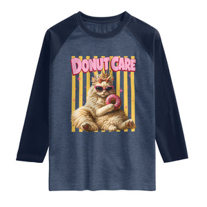 Funny Princess Cat Eating Donut Raglan Shirt Sci-Fi Book Lover Gift TS12 Heather Denim Navy Print Your Wear
