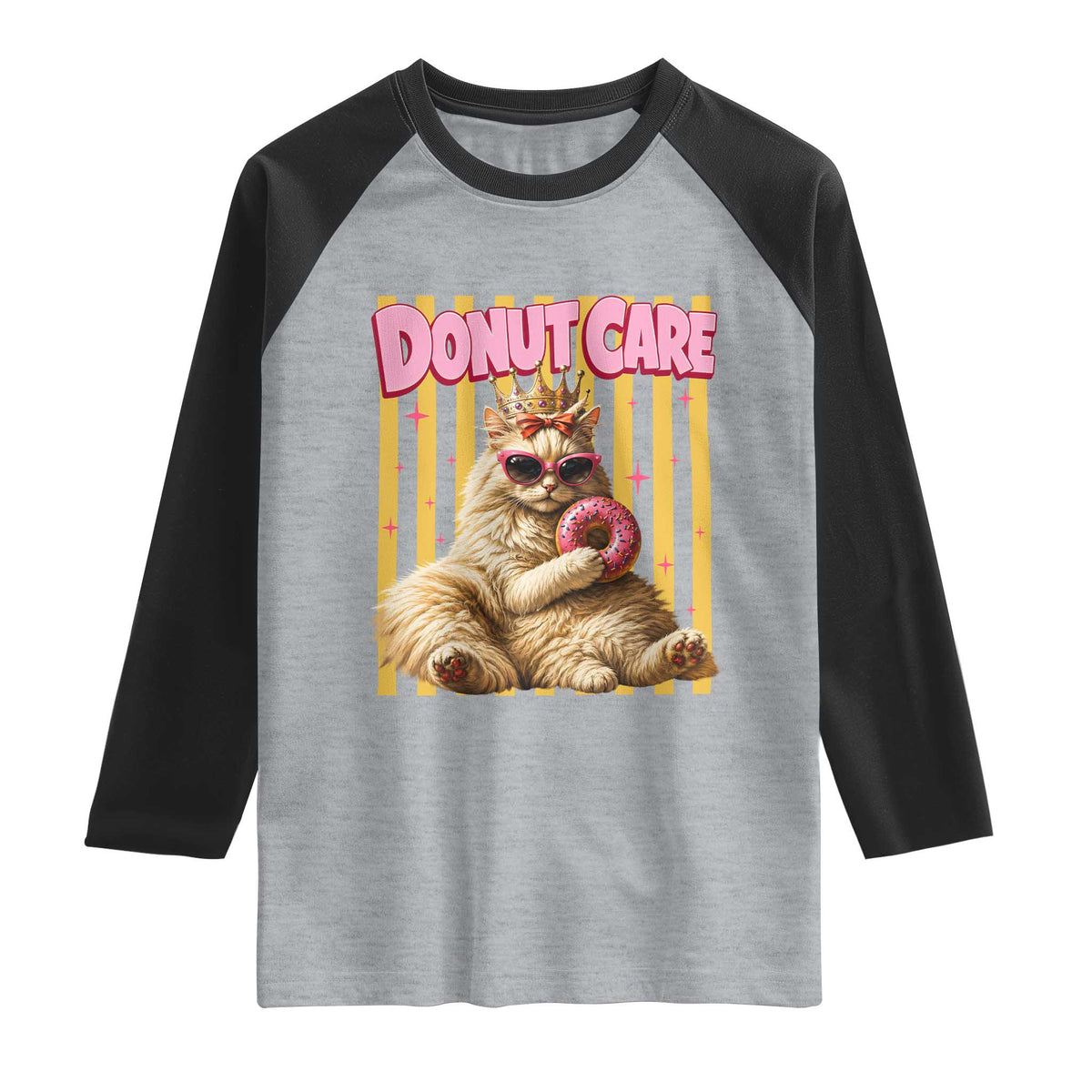 Funny Princess Cat Eating Donut Raglan Shirt Sci-Fi Book Lover Gift TS12 Heather Gray Black Print Your Wear