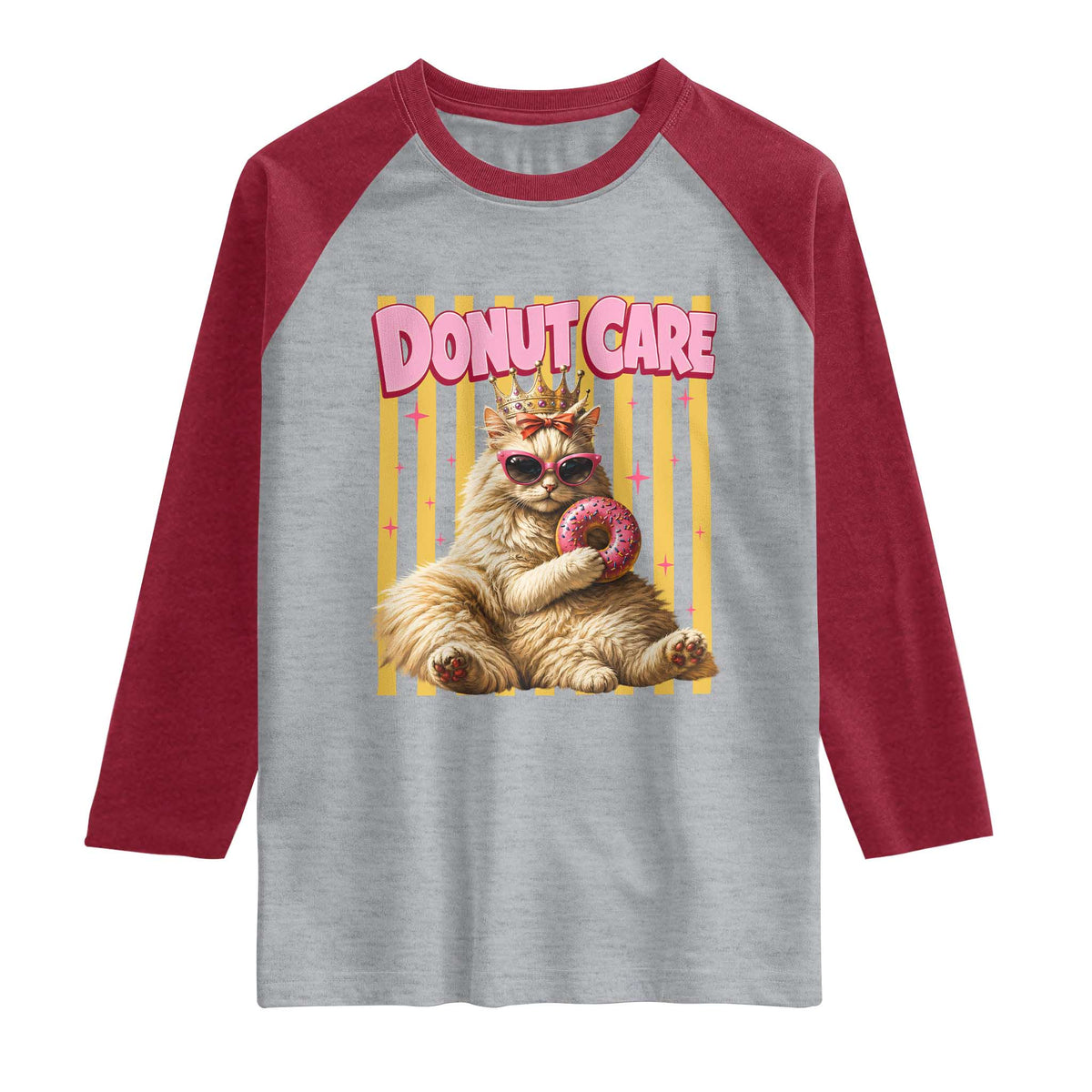 Funny Princess Cat Eating Donut Raglan Shirt Sci-Fi Book Lover Gift TS12 Heather Gray Heather Red Print Your Wear