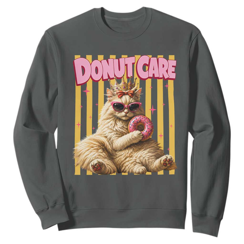 Funny Princess Cat Eating Donut Sweatshirt Sci-Fi Book Lover Gift TS12 Dark Heather Print Your Wear