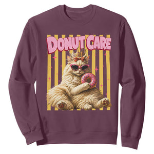Funny Princess Cat Eating Donut Sweatshirt Sci-Fi Book Lover Gift TS12 Maroon Print Your Wear