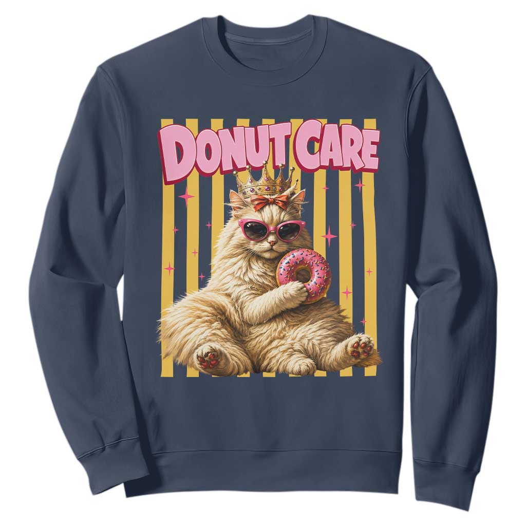 Funny Princess Cat Eating Donut Sweatshirt Sci-Fi Book Lover Gift TS12 Navy Print Your Wear