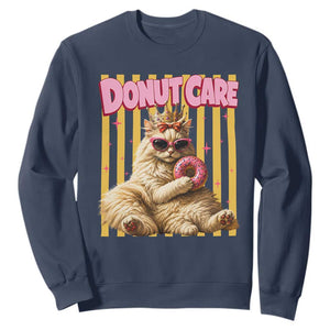 Funny Princess Cat Eating Donut Sweatshirt Sci-Fi Book Lover Gift TS12 Navy Print Your Wear
