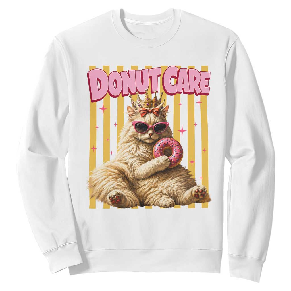 Funny Princess Cat Eating Donut Sweatshirt Sci-Fi Book Lover Gift TS12 White Print Your Wear