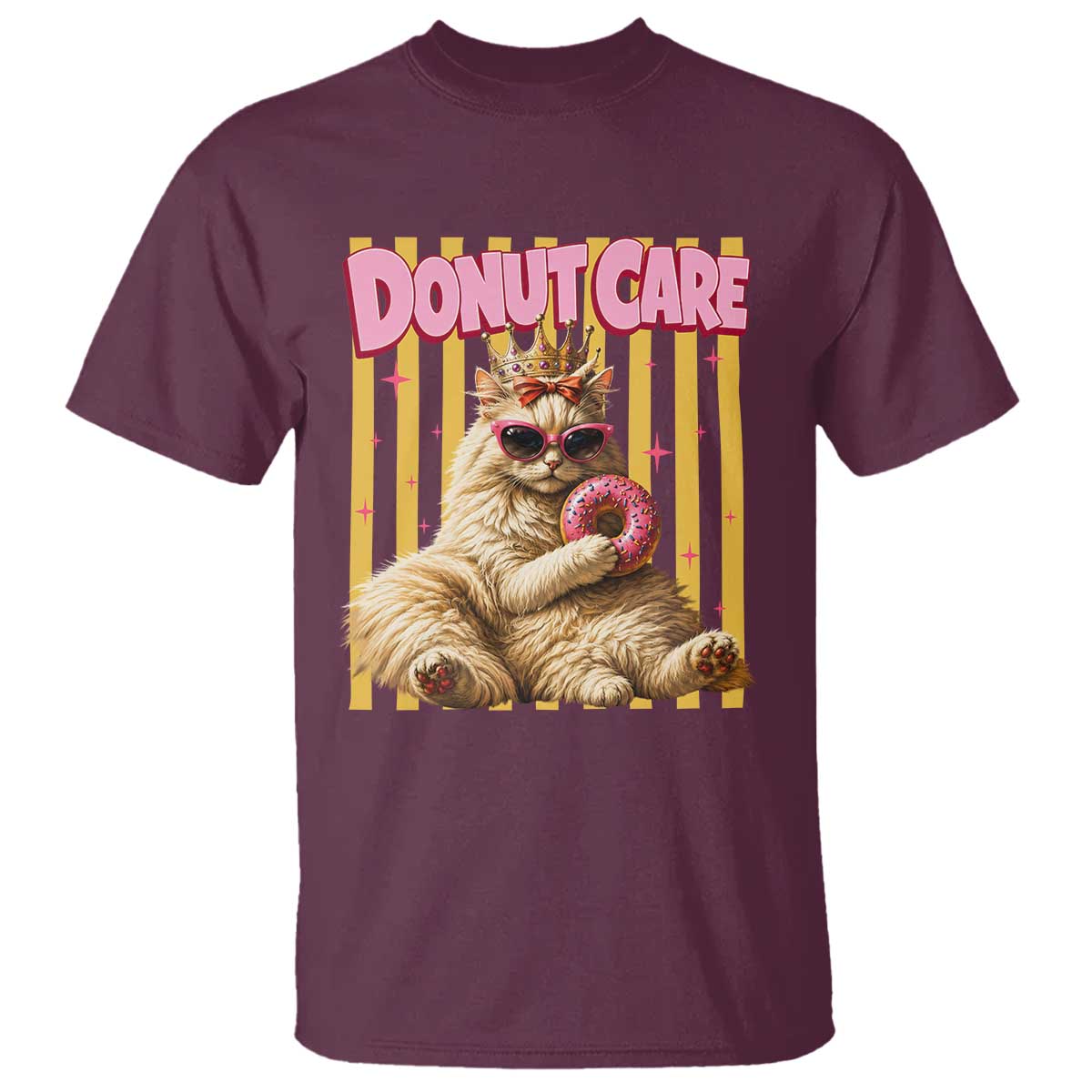Funny Princess Cat Eating Donut T Shirt Sci-Fi Book Lover Gift TS12 Maroon Print Your Wear