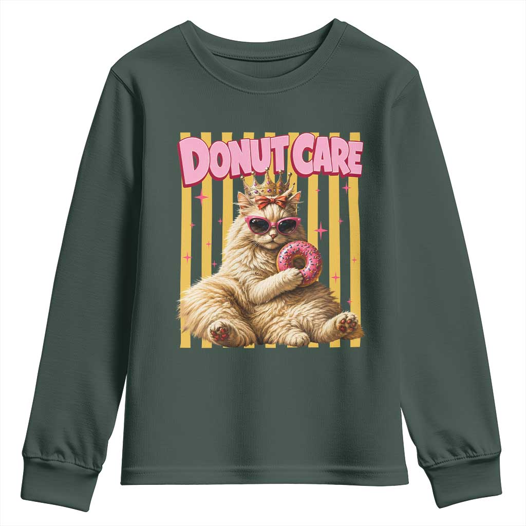 Funny Princess Cat Eating Donut Youth Sweatshirt Sci-Fi Book Lover Gift TS12 Dark Forest Green Print Your Wear
