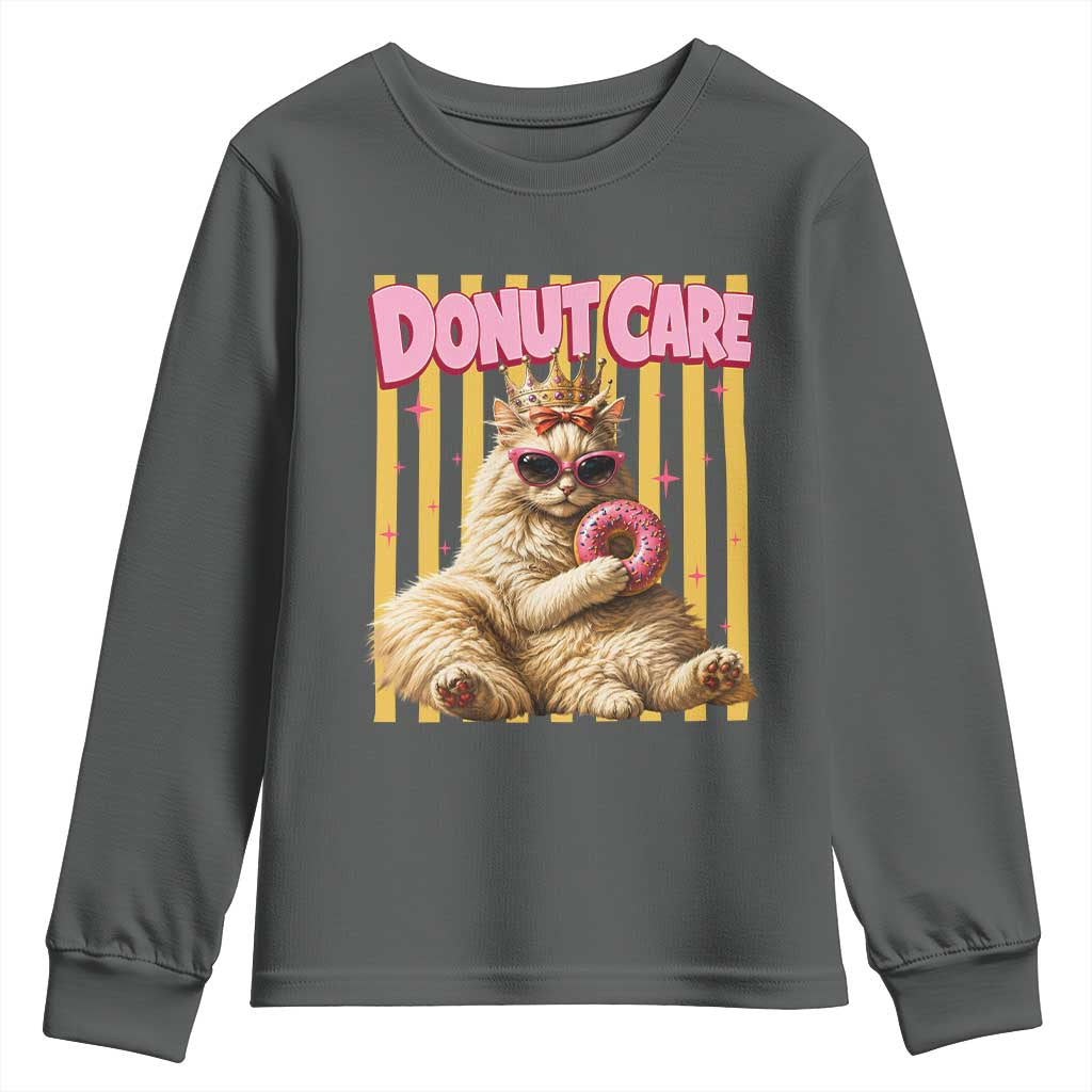 Funny Princess Cat Eating Donut Youth Sweatshirt Sci-Fi Book Lover Gift TS12 Dark Heather Print Your Wear