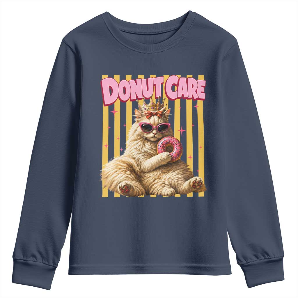 Funny Princess Cat Eating Donut Youth Sweatshirt Sci-Fi Book Lover Gift TS12 Navy Print Your Wear