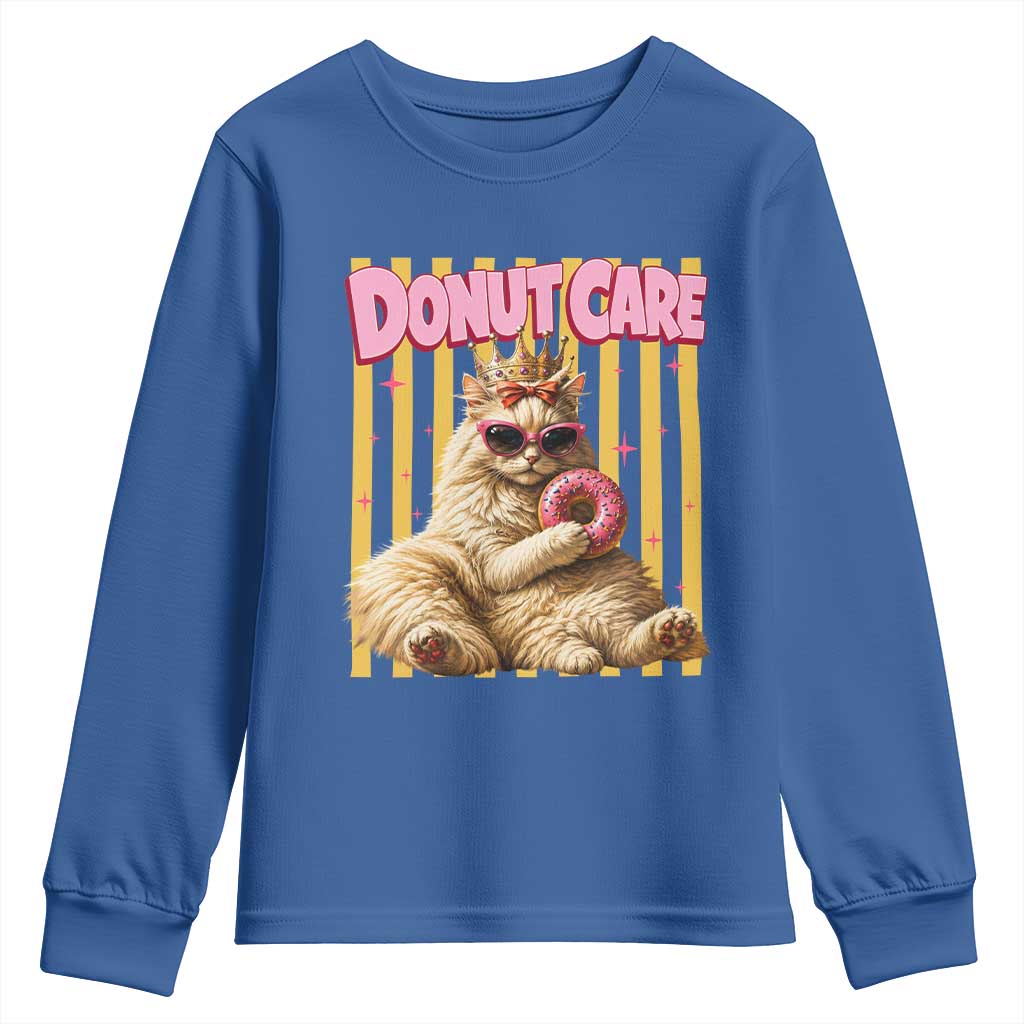 Funny Princess Cat Eating Donut Youth Sweatshirt Sci-Fi Book Lover Gift TS12 Royal Blue Print Your Wear