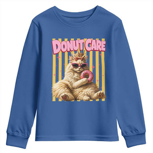Funny Princess Cat Eating Donut Youth Sweatshirt Sci-Fi Book Lover Gift TS12 Royal Blue Print Your Wear