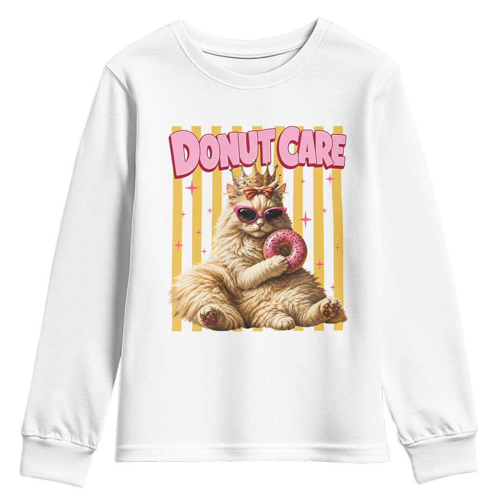 Funny Princess Cat Eating Donut Youth Sweatshirt Sci-Fi Book Lover Gift TS12 White Print Your Wear