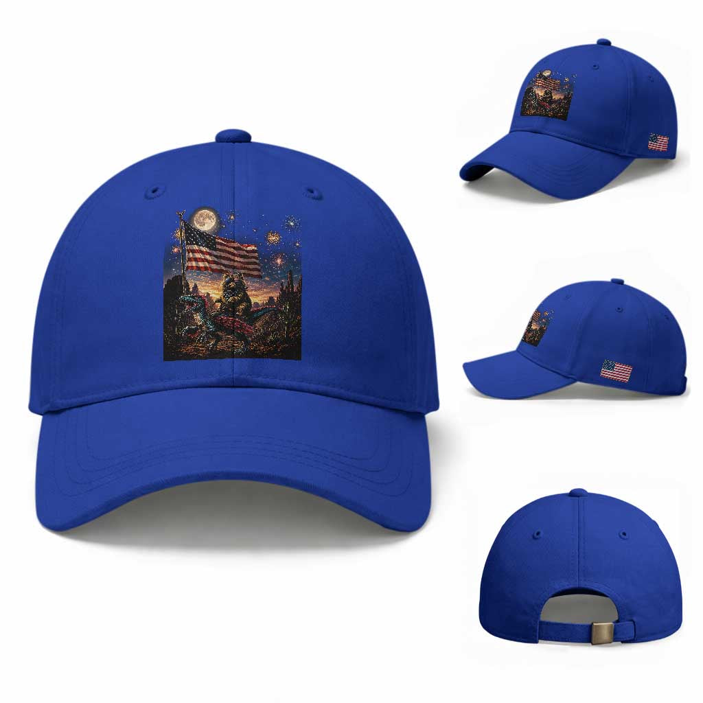 Funny Princess Cat On Dinosaur Patriotic Freedom Gift Baseball Cap TS12 Baseball Cap Universal Fit Royal Blue Print Your Wear