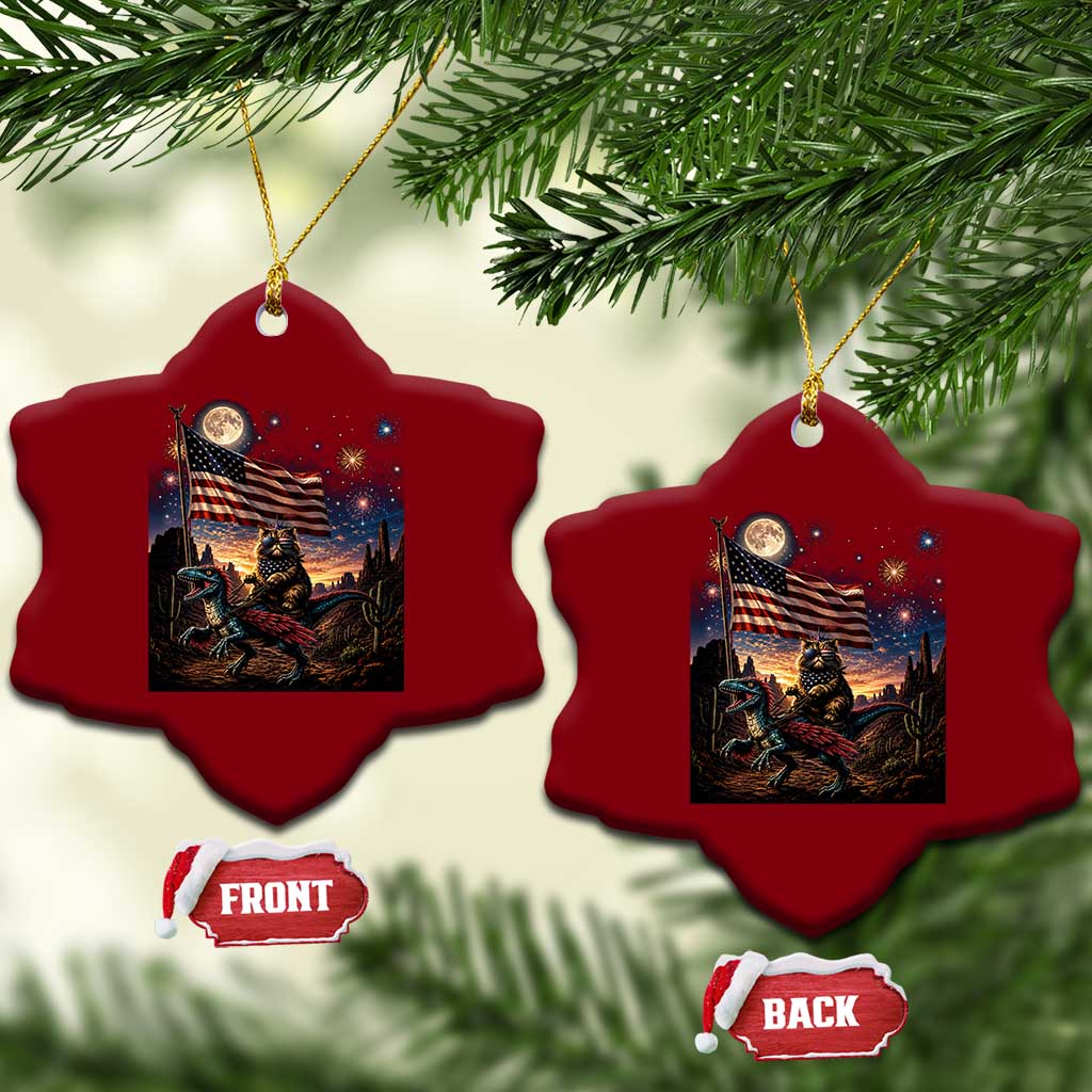Funny Princess Cat On Dinosaur Patriotic Freedom Gift Ceramic Ornament TS12 Print Your Wear