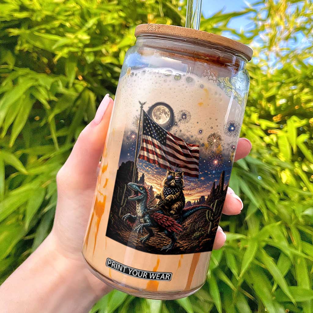Funny Princess Cat On Dinosaur Patriotic Freedom Gift Glass Can TS12 Black Print Your Wear