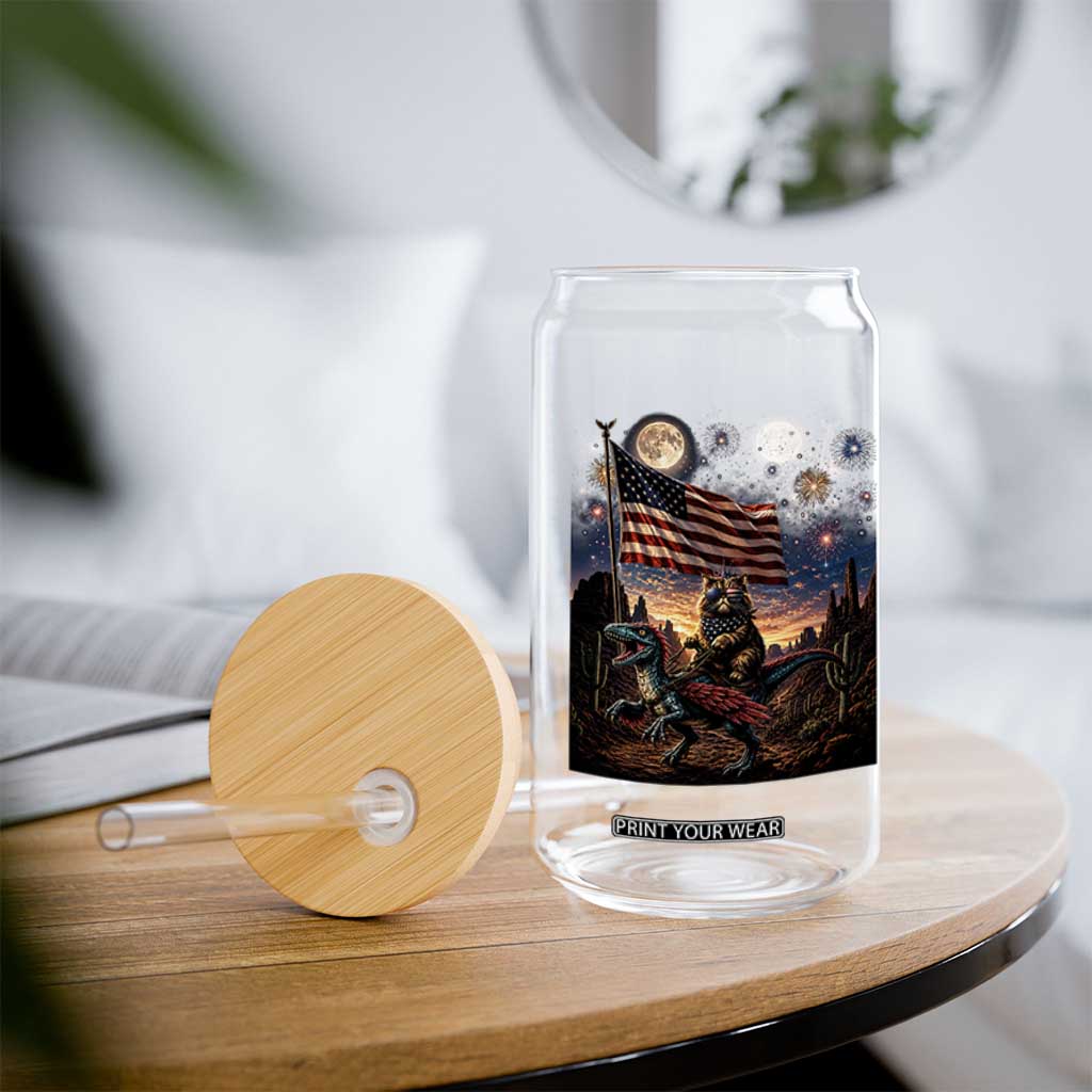 Funny Princess Cat On Dinosaur Patriotic Freedom Gift Glass Can TS12 Print Your Wear