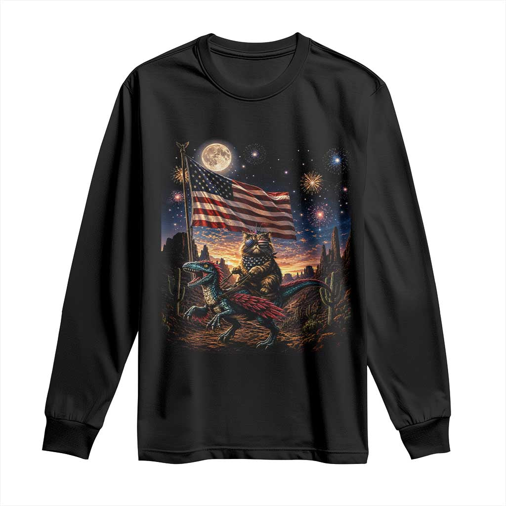 Funny Princess Cat On Dinosaur Patriotic Freedom Gift Long Sleeve Shirt TS12 Black Print Your Wear