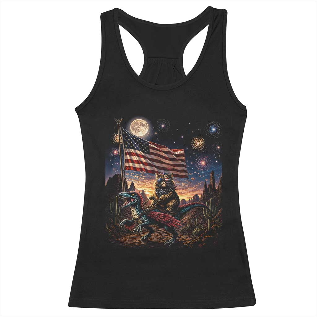 Funny Princess Cat On Dinosaur Patriotic Freedom Gift Racerback Tank Top TS12 Black Print Your Wear