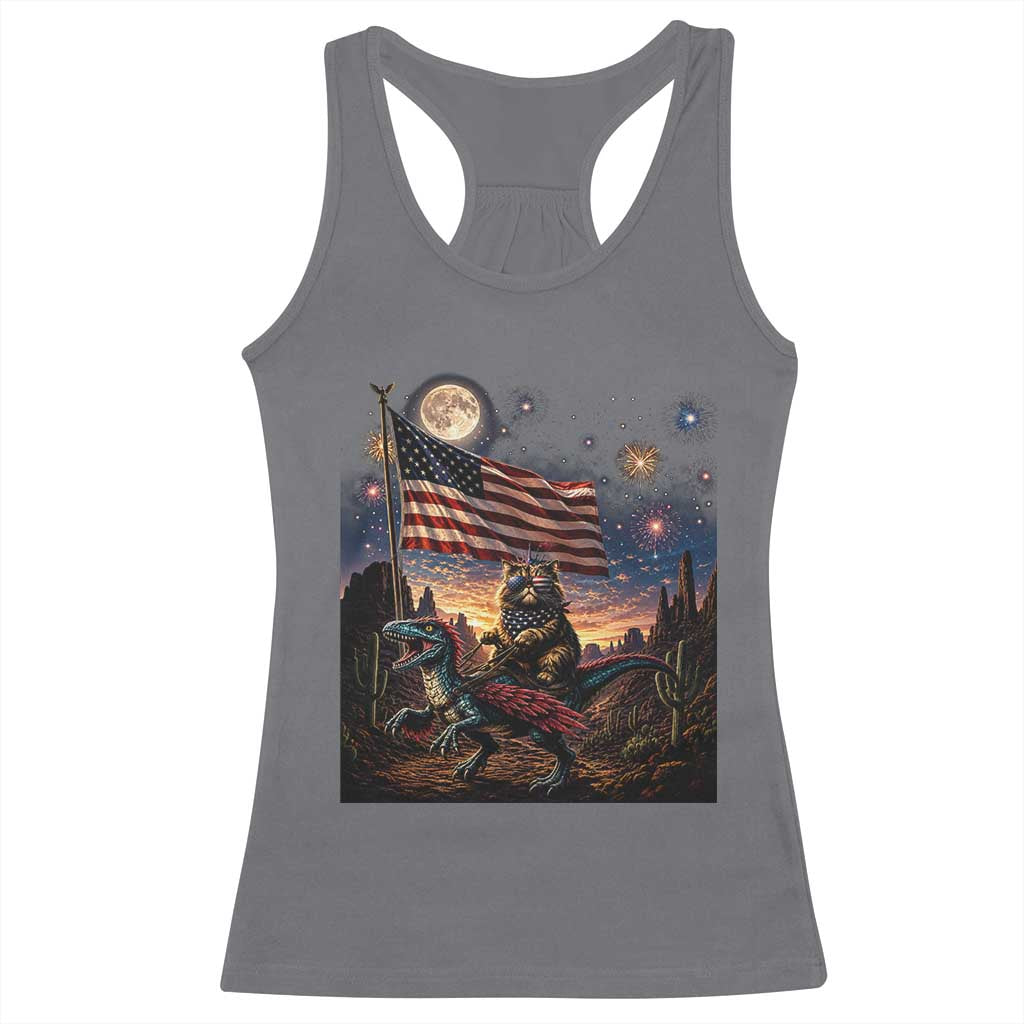 Funny Princess Cat On Dinosaur Patriotic Freedom Gift Racerback Tank Top TS12 Charcoal Print Your Wear