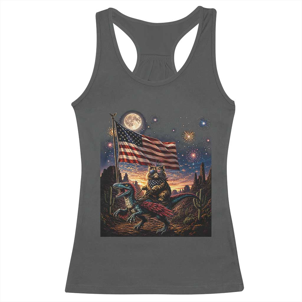 Funny Princess Cat On Dinosaur Patriotic Freedom Gift Racerback Tank Top TS12 Dark Heather Print Your Wear