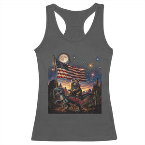 Funny Princess Cat On Dinosaur Patriotic Freedom Gift Racerback Tank Top TS12 Dark Heather Print Your Wear