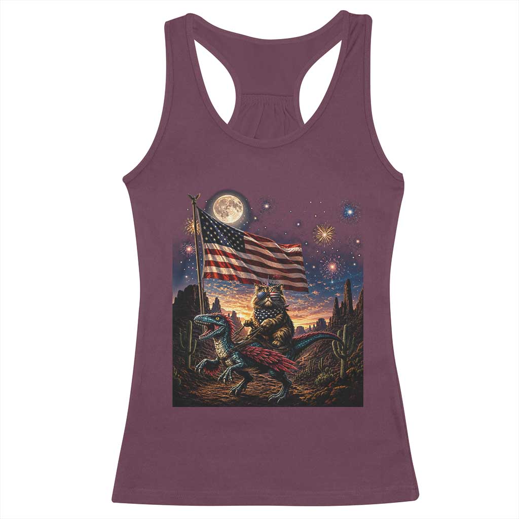 Funny Princess Cat On Dinosaur Patriotic Freedom Gift Racerback Tank Top TS12 Maroon Print Your Wear