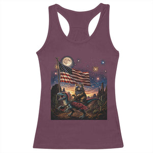 Funny Princess Cat On Dinosaur Patriotic Freedom Gift Racerback Tank Top TS12 Maroon Print Your Wear