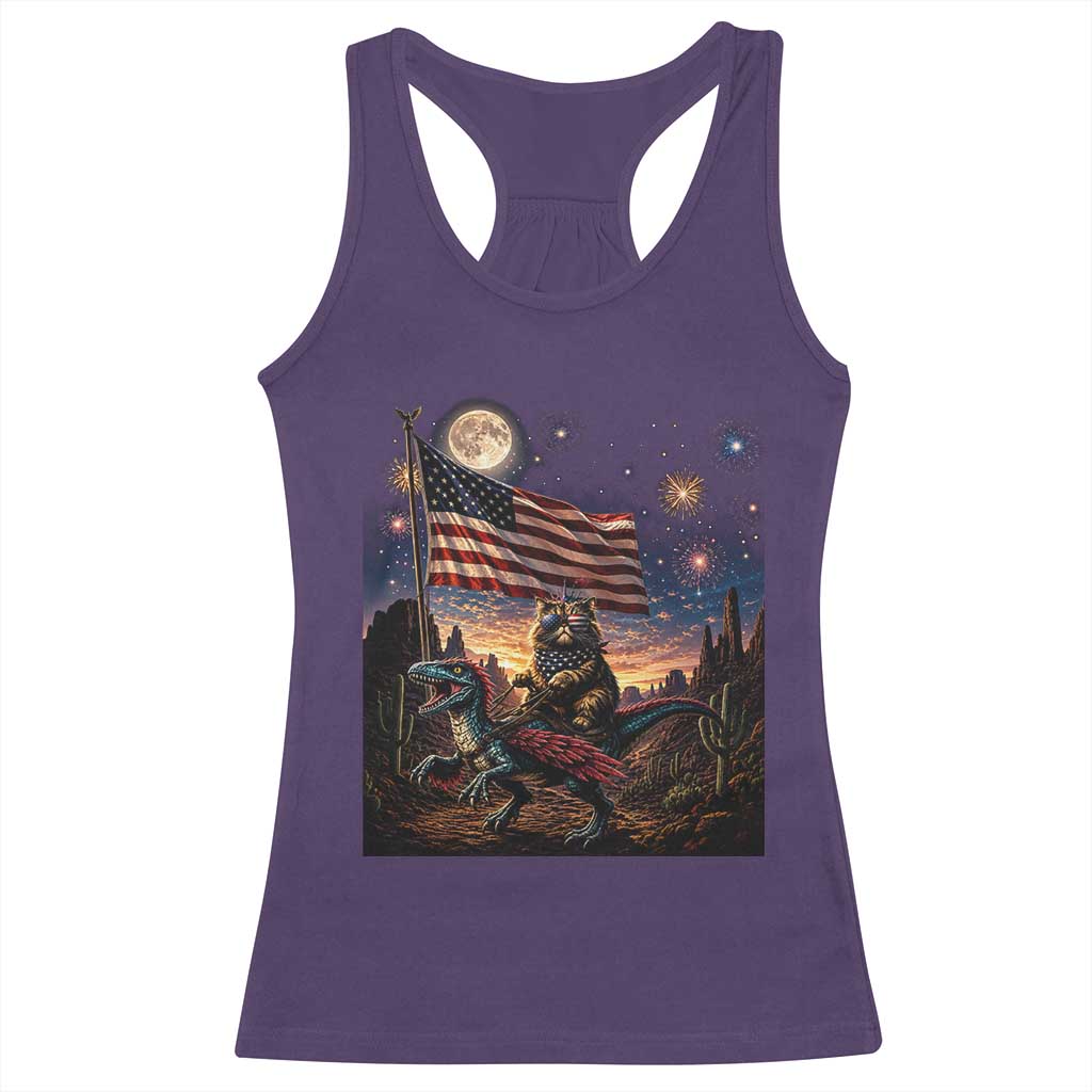 Funny Princess Cat On Dinosaur Patriotic Freedom Gift Racerback Tank Top TS12 Purple Print Your Wear