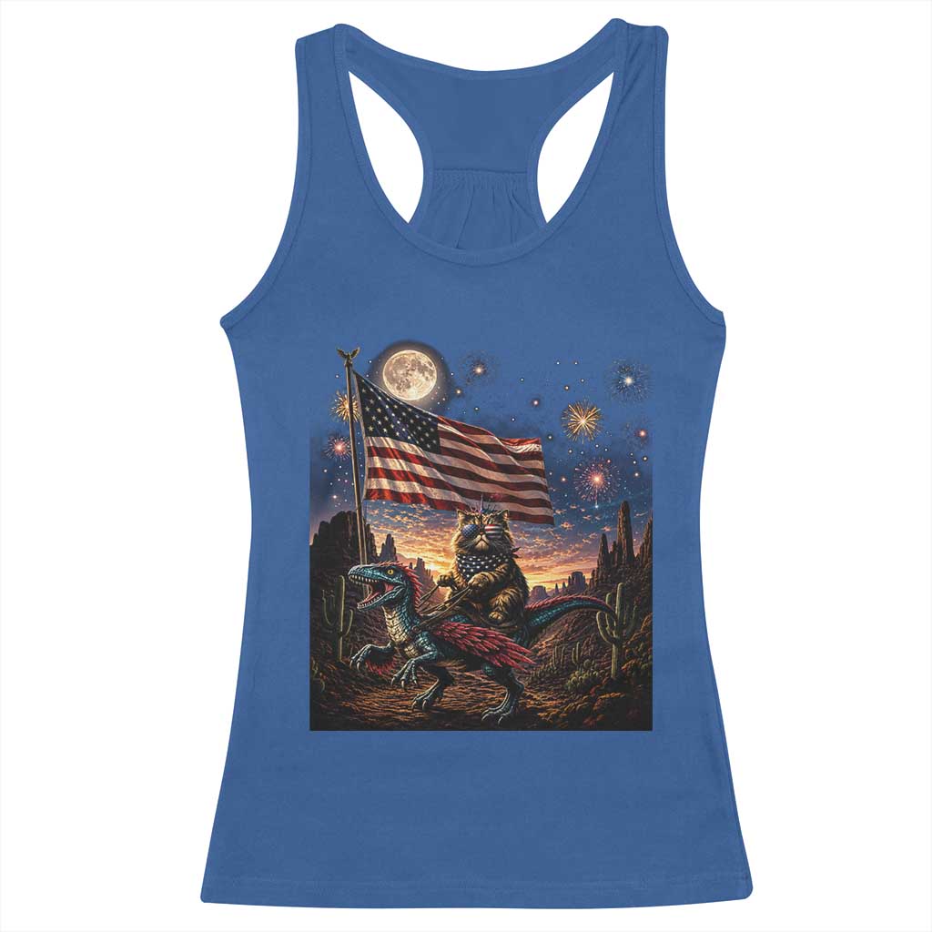 Funny Princess Cat On Dinosaur Patriotic Freedom Gift Racerback Tank Top TS12 Royal Blue Print Your Wear