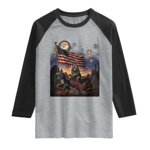 Funny Princess Cat On Dinosaur Patriotic Freedom Gift Raglan Shirt TS12 Heather Gray Black Print Your Wear